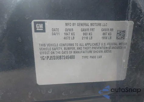 2011 Chevrolet Cruze Eco z USA, uszkodzony, nr VIN 1G1PJ5S96B7249488